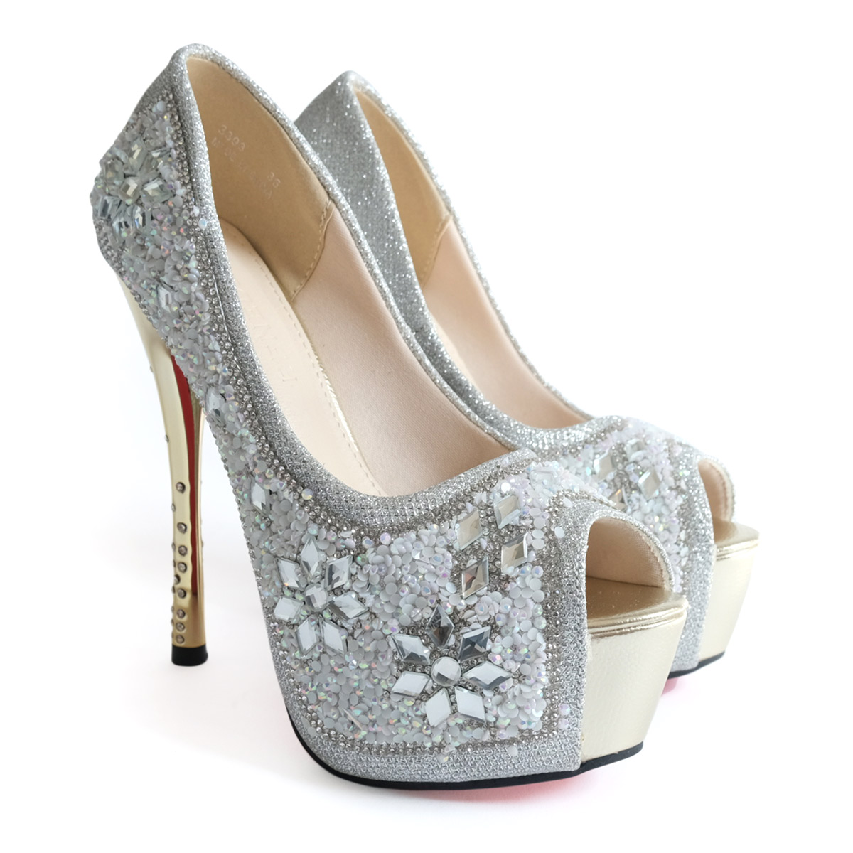 フラワービジュー オープントウ パンプスレッドソール レディース 歩き