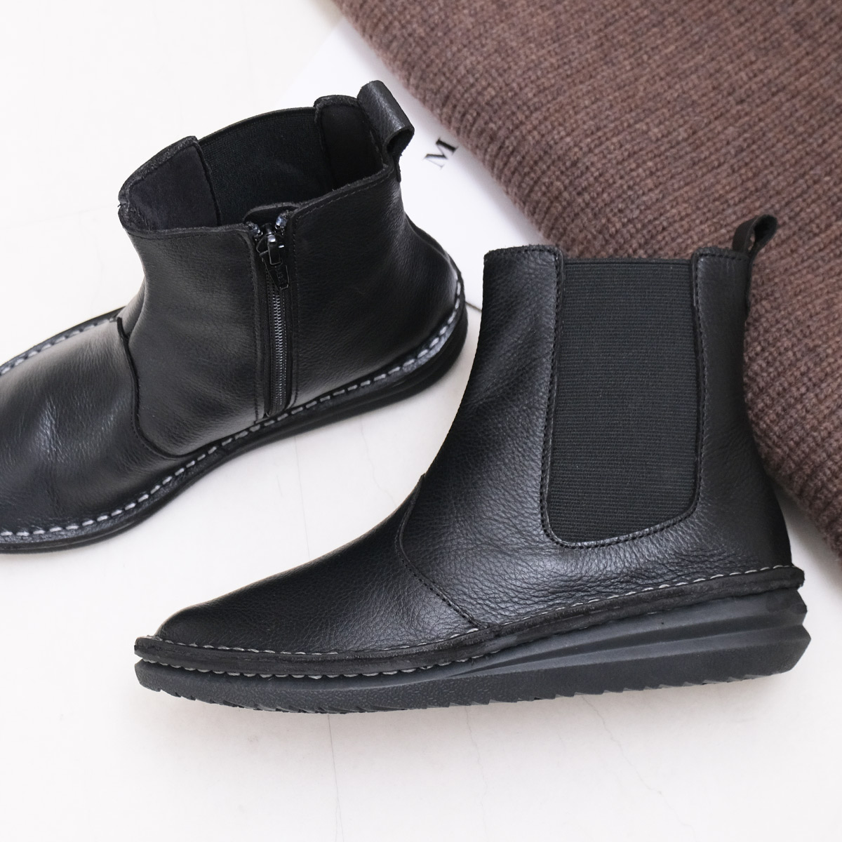 サイドゴアブーツ レディース ショートブーツ 本革 サイドゴア 歩き