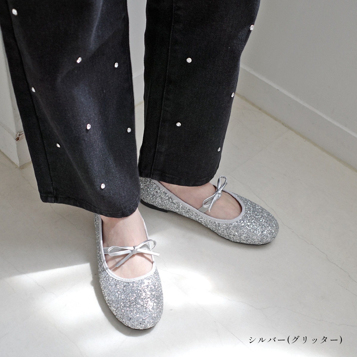 Women's Silver strap ballet shoes Flat pumps shoes シルバー