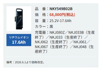 Panasonic（パナソニック） 電動自転車用 リチウムイオン バッテリー