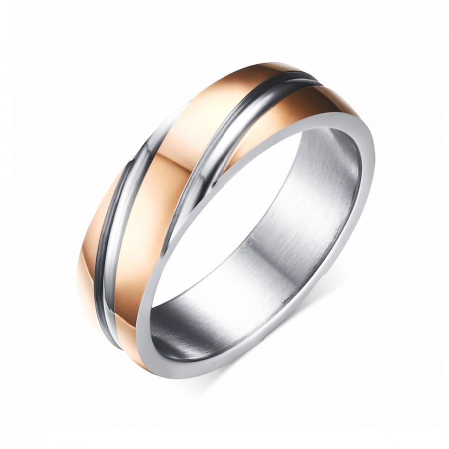 甲丸リング メンズ ウェーブライン ステンレス シャンパンゴールド