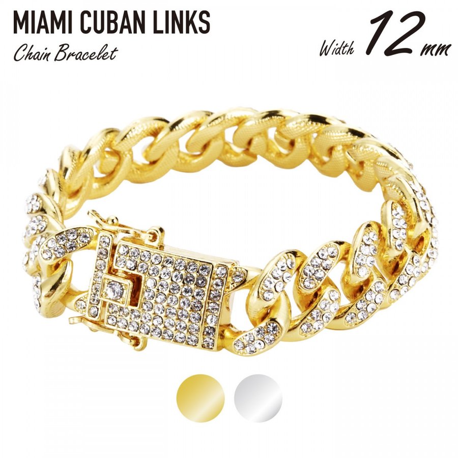 マイアミキューバン チェーンブレスレット 方型 スクエア 極太 メンズ