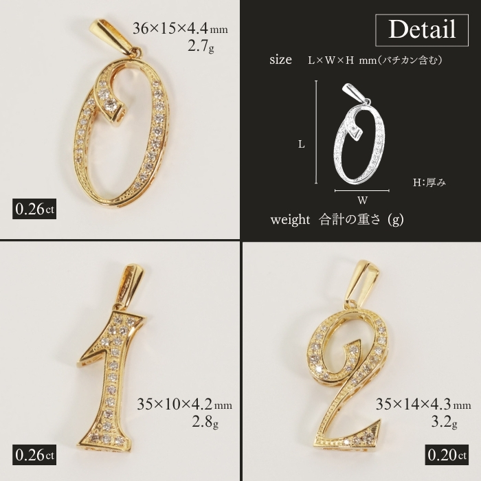 18金 ペンダント 数字 0~9 K18 PT K18YG ダイヤモンド ネックレス