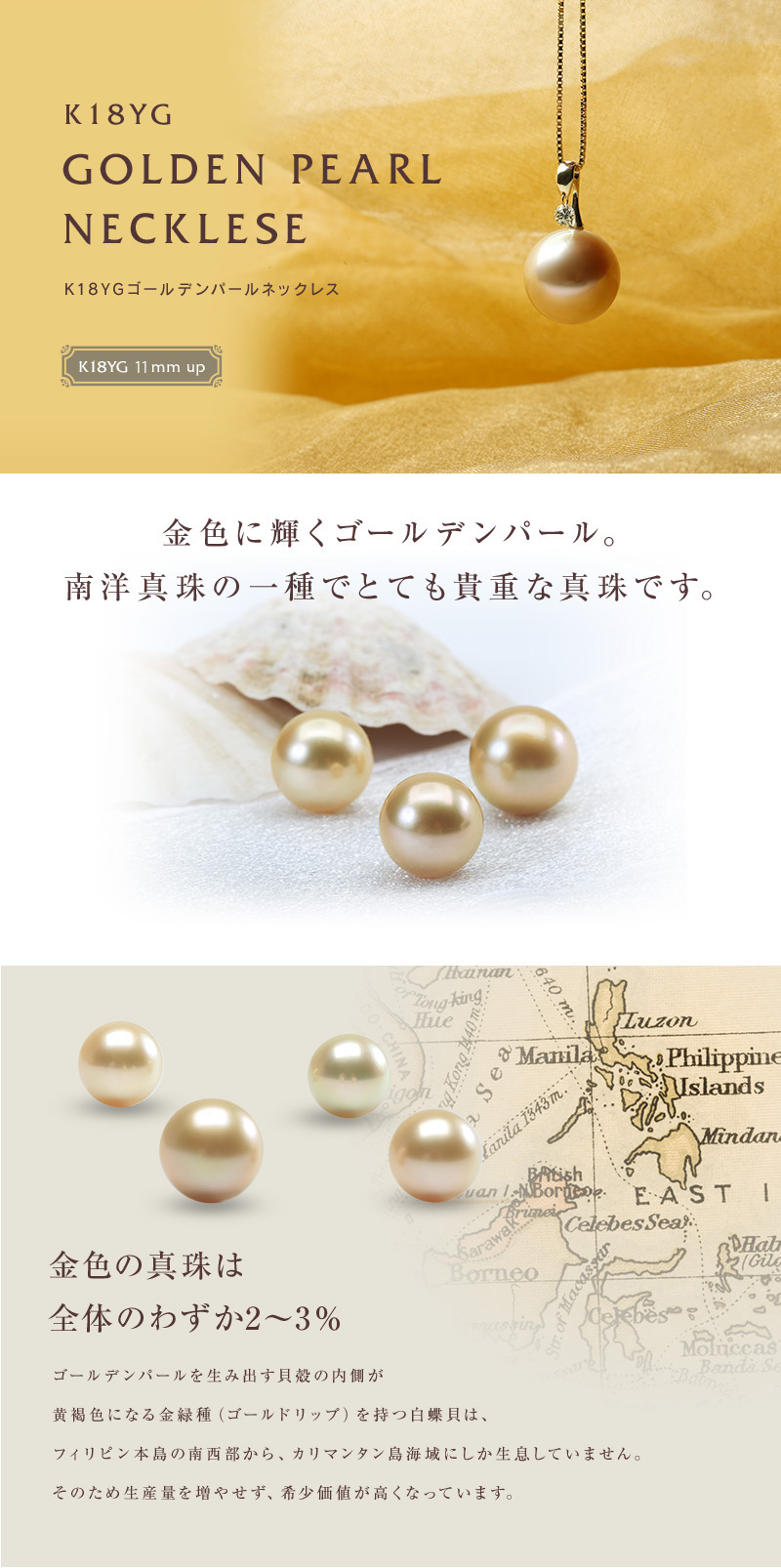 K18YG ゴールド パール ネックレス 大粒 真珠 ゴールデンパール 南洋 