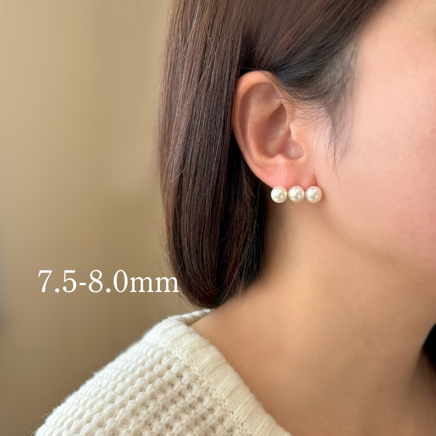 K18YG あこや真珠 3連 ラインピアス 選べる3サイズ 4.5-5.0mm 5.5-6.0