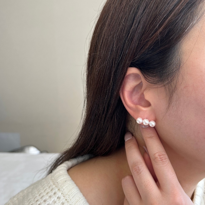 K18YG アコヤパール 3連 ラインピアス 送料無料 あこや 真珠