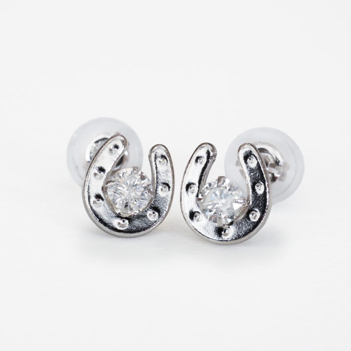 ダイヤ馬蹄ピアス K18 PT900 馬モチーフ ダイヤモンドピアス 18金