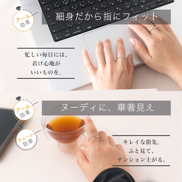 1/4チェーンリング K10YG 10k ロジウムメッキ ダイヤ パール