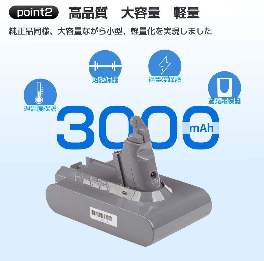 動作良好　ダイソン v6 trigger+ バッテリー新品 ダイソン V6 バッテリー 3000mAh dyson DC58 DC59 DC61 DC62