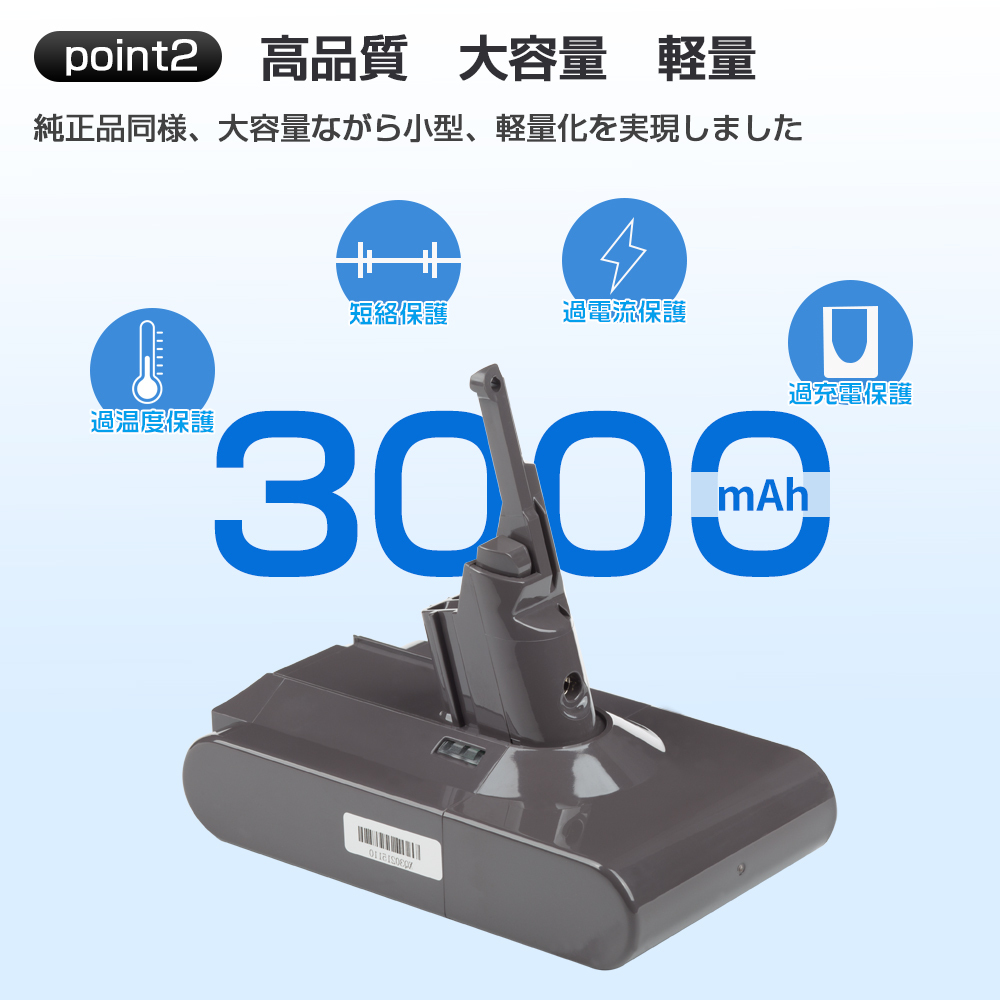 ダイソン V8 バッテリー 3000mAh dyson V8slim SV10 互換