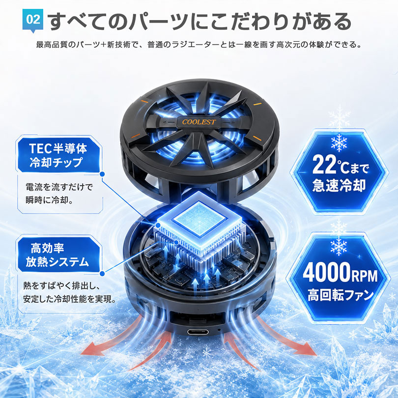 スマホクーラー 磁気式 冷却ファン スマホ 冷却 3秒急速冷却 ペルチェ素子 半導体 マグネットパッド付き USB給電 スマホ散熱器 静音 軽量 小型 多機種対応 関連画像3