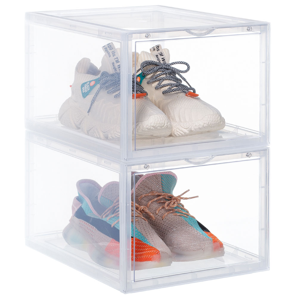 2個セット シューズボックス クリア スニーカーボックス プラスチック スニーカー 収納 靴 収納ボックス ボックス ケース 棚 箱 縦型 玄関 透明  ブラック