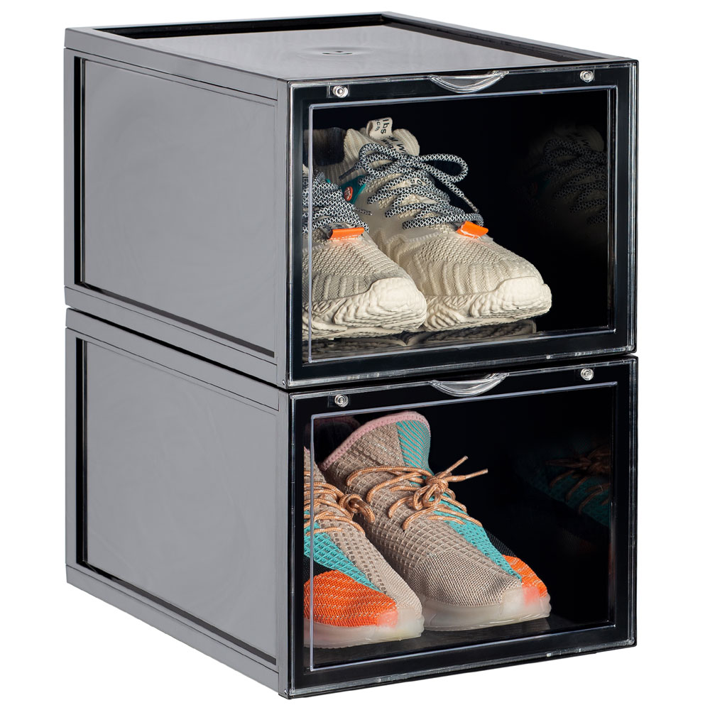 2個セット シューズボックス クリア スニーカーボックス プラスチック スニーカー 収納 靴 収納ボックス ボックス ケース 棚 箱 縦型 玄関 透明  ブラック