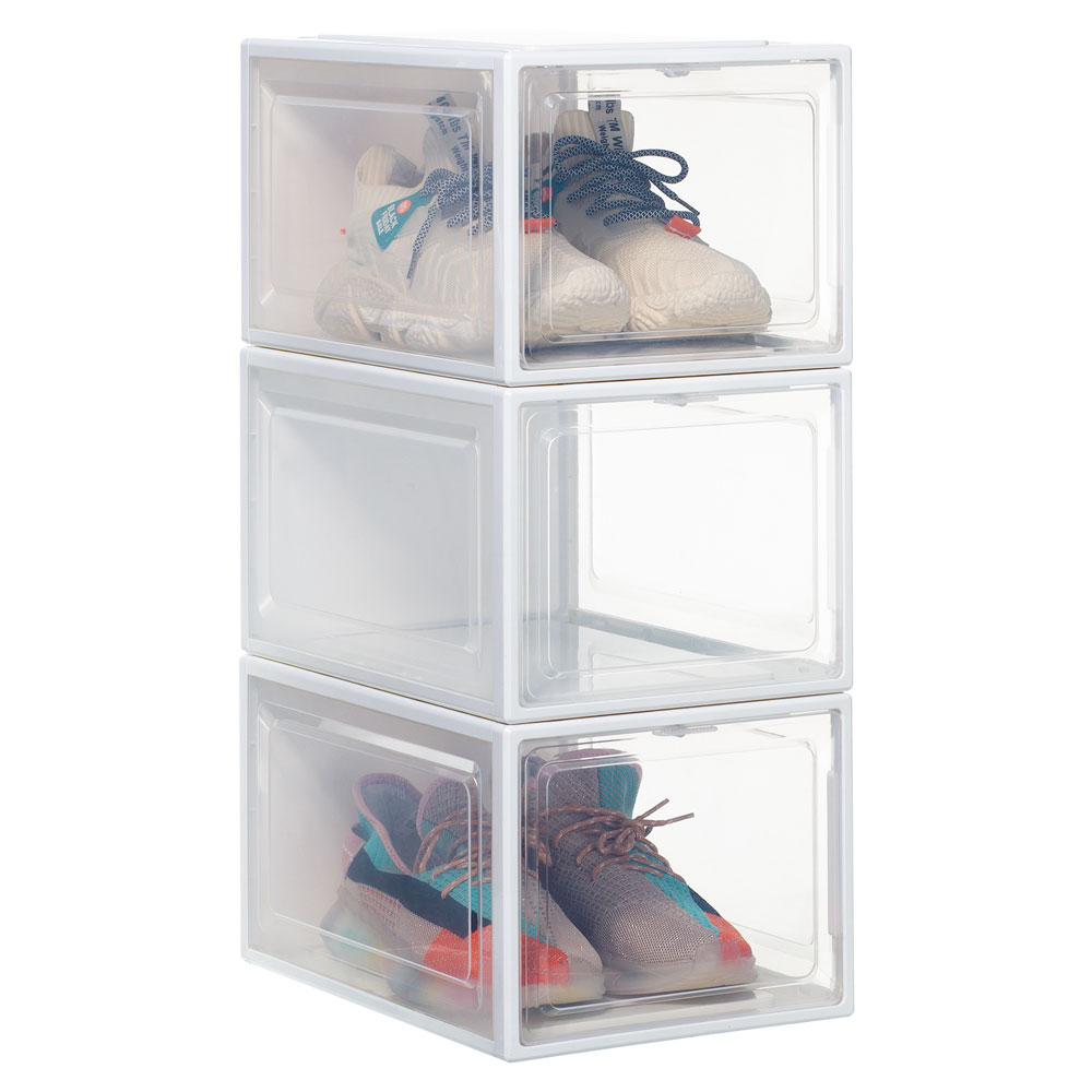 3個セット シューズボックス スニーカーボックス プラスチック スニーカー 収納 靴 収納ボックス ボックス ケース 棚 箱 縦型 玄関 半透明  クリア ブラック
