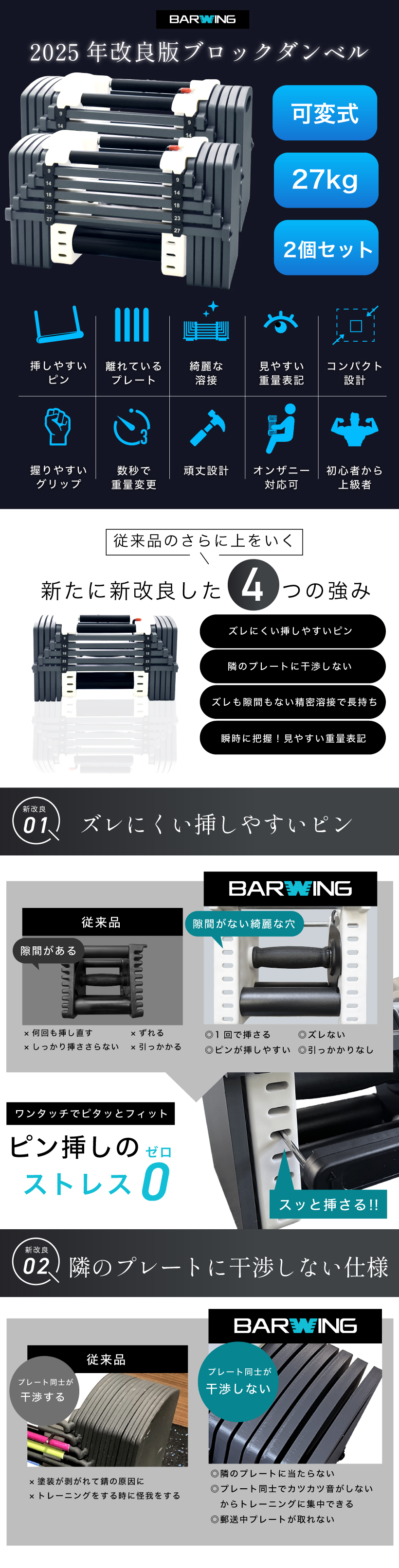 YouTen 可変式ダンベル 2個セット 27kg 重量調節 アジャスタブル