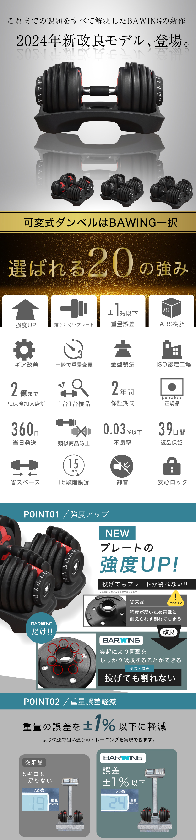 中古美品 可変式 ダンベル 15段階調整24kg x2個