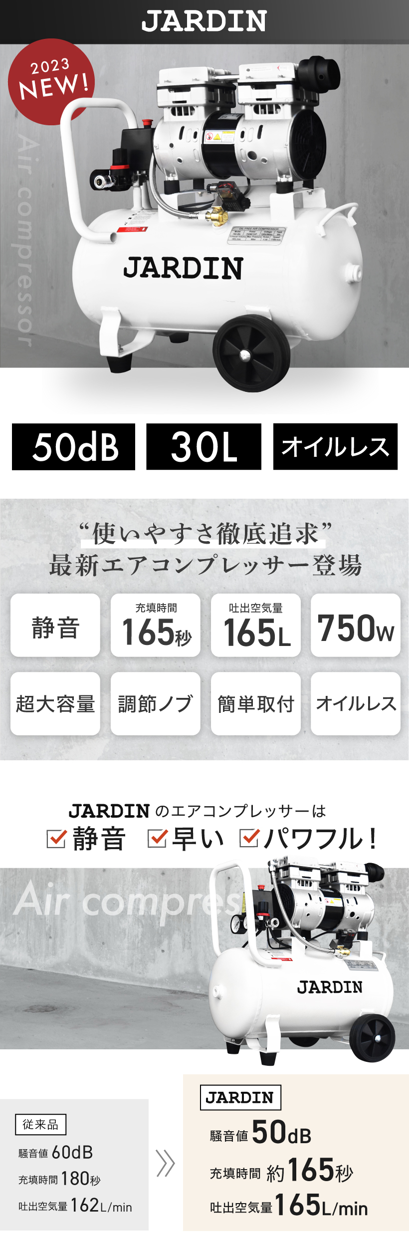 改良モデル】 エアーコンプレッサー 小型 車 30L 静音 ハイパワー 高速充填 オイルレス 大容量 0.8MPa 大口径 コンパクト 100V  業務用 : jd-ak01 : YouTen Yahoo!ショッピング店 - 通販 - Yahoo!ショッピング