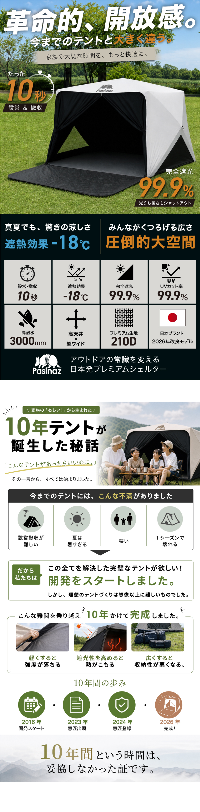 Pasinaz ブラックコーティング ワンタッチ テント 傘型 冷感 遮光性
