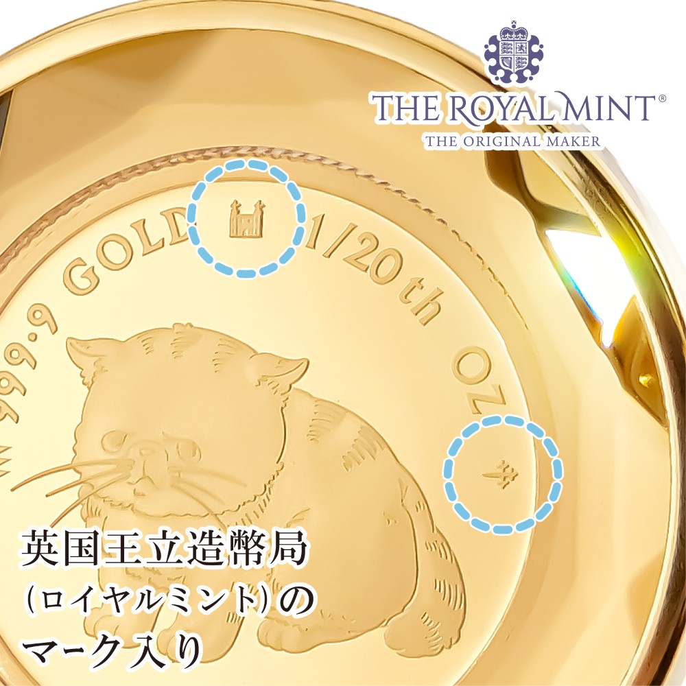純金 1/20オンス Cat 猫 コイン 金貨 両面保護カットガラス ペンダント