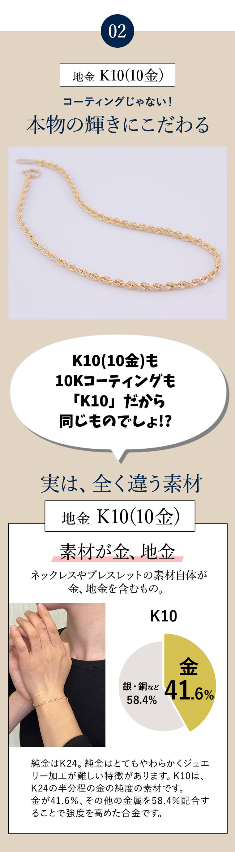 K10 10金 k10 ブレスレット チェーン 中空ロープ (細)