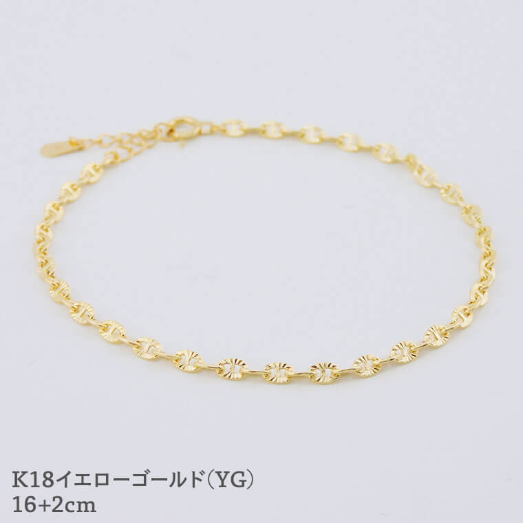 ブレスレット チェーン 中空ルナ K18 18金 k18 レディース メンズ 約2.5mm幅 金属アレルギー 16+2cm ゴールド 060の画像