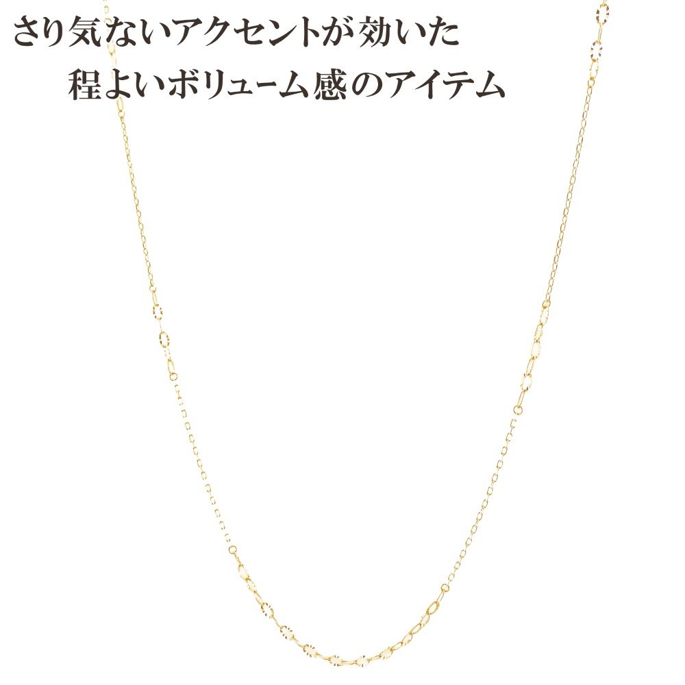ネックレス チェーン 角小豆 ルナチェーン ロングネックレス ステーションネックレス K10 10金 65cm レディース 金属アレルギー ゴールドの画像