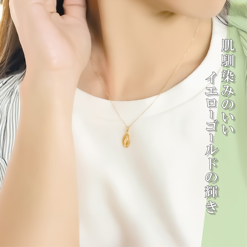 K18 メダイペンダント　ネックレス付き 40cm チェーン 角小豆  レディース 金属アレルギー ゴールド アクセサリー 誕生日 プレゼントの画像