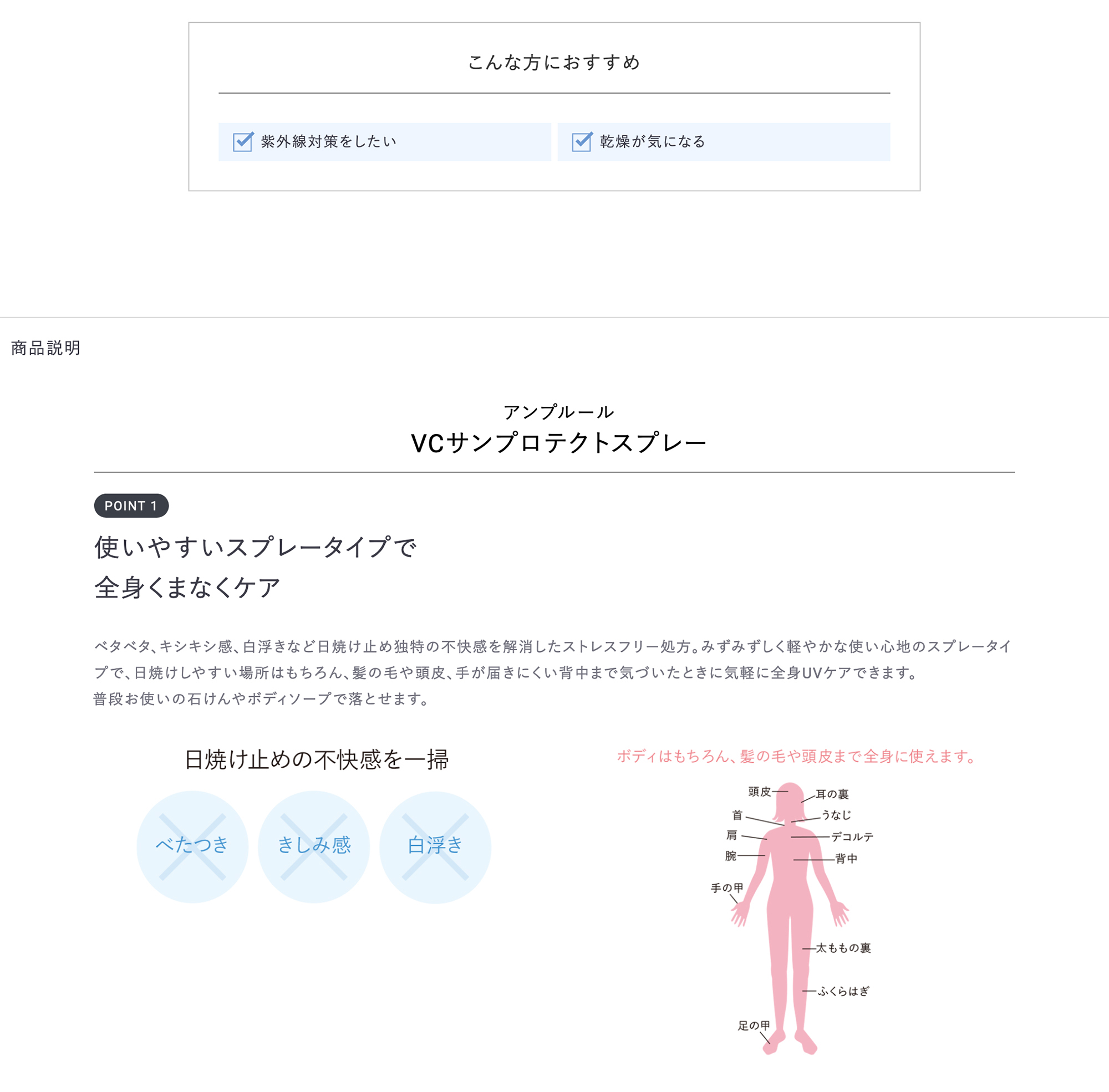 アンプルール【日焼け止めスプレー(SPF50+ PA++++)】VCサンプロテクトスプレー70g(顔 ボディ UVケア 紫外線カット 保湿 ビタミンC配合)｜ドクターズコスメ