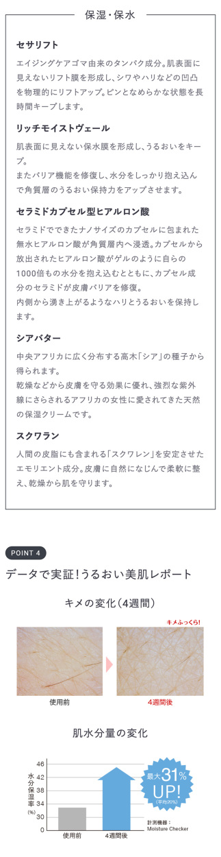 アンプルール 美容乳液ゲル ラグジュアリーホワイト エマルジョンゲルEX 50gの特徴3 ハリ 保湿 クリーム 美肌点滴 ドクターズコスメ