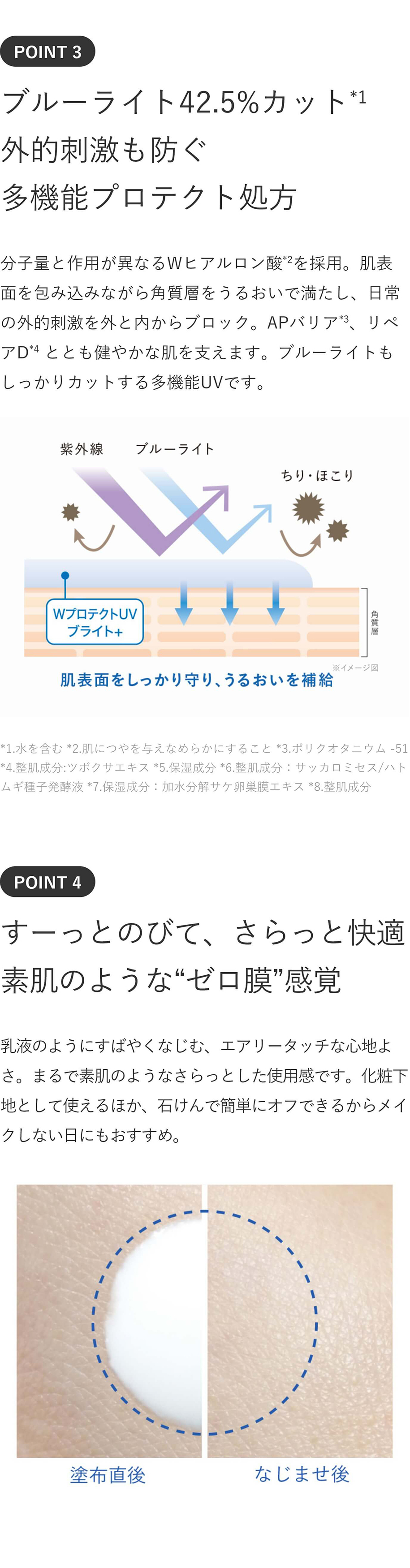 アンプルール【日焼け止め美容液(SPF50+ PA++++)】『WプロテクトUV ブライト+』30gの特徴3  ampleur 日焼け止め UV 美容液 化粧 ベースメイク 花粉  日焼け対策 紫外線 対策 uvカット｜ドクターズコスメ