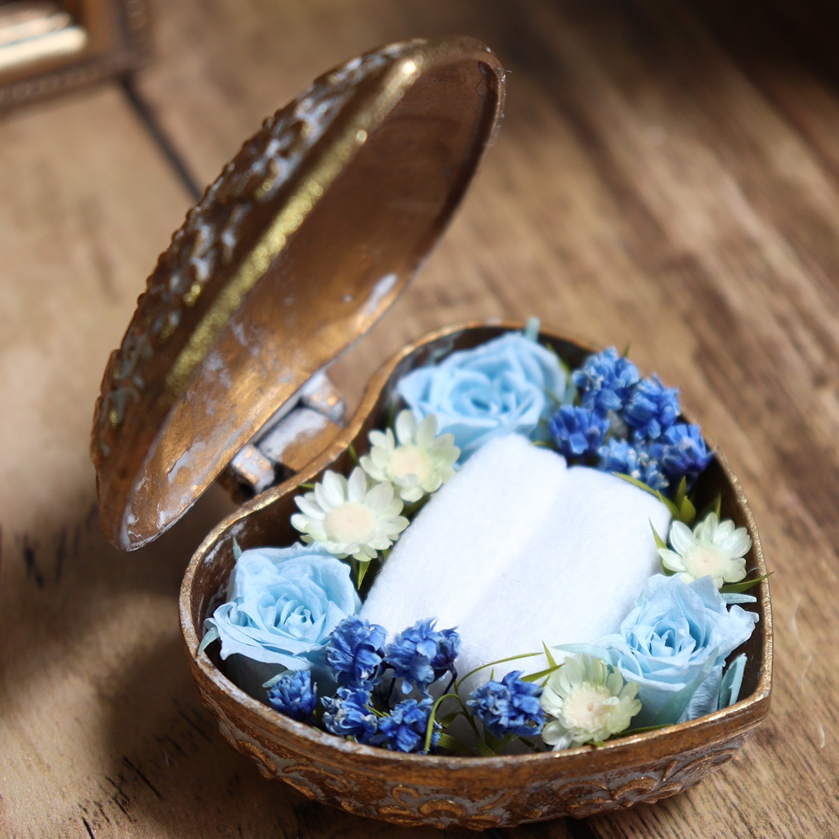 ブリザードフラワー ジュエリーボックス 指輪ケース ライトブルー プロポーズ リングケース アクセサリーケース プリザーブドフラワー 花