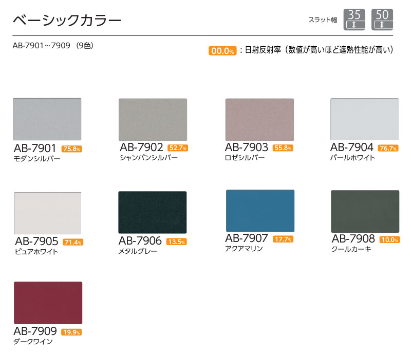 デザインブラインド 最高級品 タチカワブラインド 木・アルミ・布 アフタービートエグゼ35 ベーシックカラー AB-7901〜7909 |  | 01