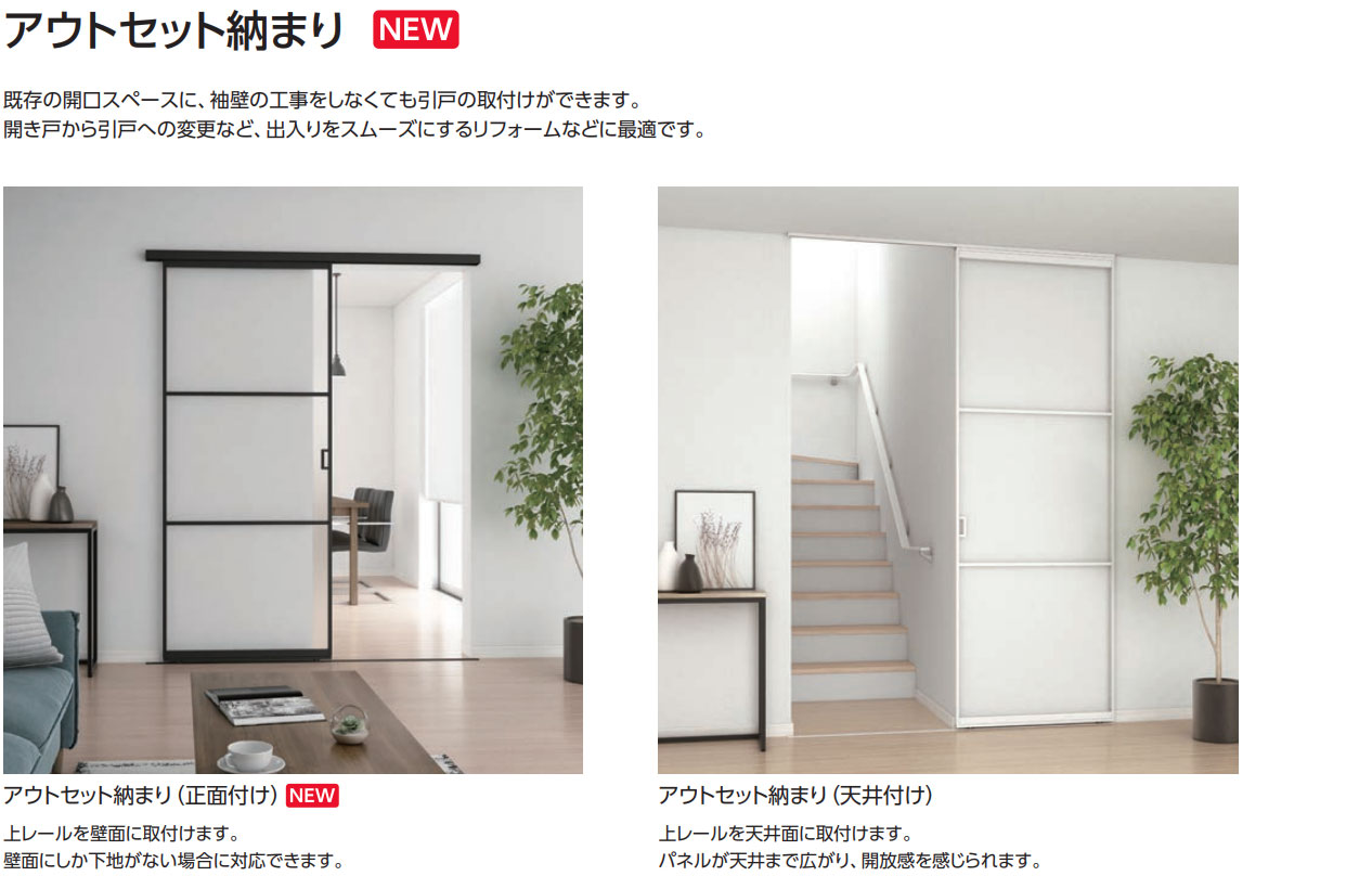間仕切 プレイス スウィング オプション アウトセット納まり引戸 フラットガイドレール・パネル1枚 正面付け |  | 01