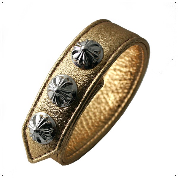 アクセサリー Chrome Hearts 3 Button 2 Snap Leather Chrome Hearts 3 Button 2 Snap Lip Tan 925 Leather Bracelet