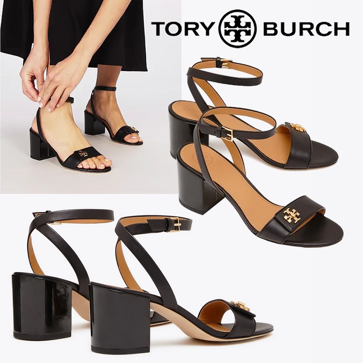 Tory burch トリーバーチ キラ ヒール サンダル KIRA ロゴ レザー