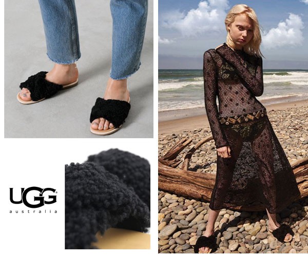 UGG Joni アグ ジョニ ブラック スライド サンダル もこもこ クロス