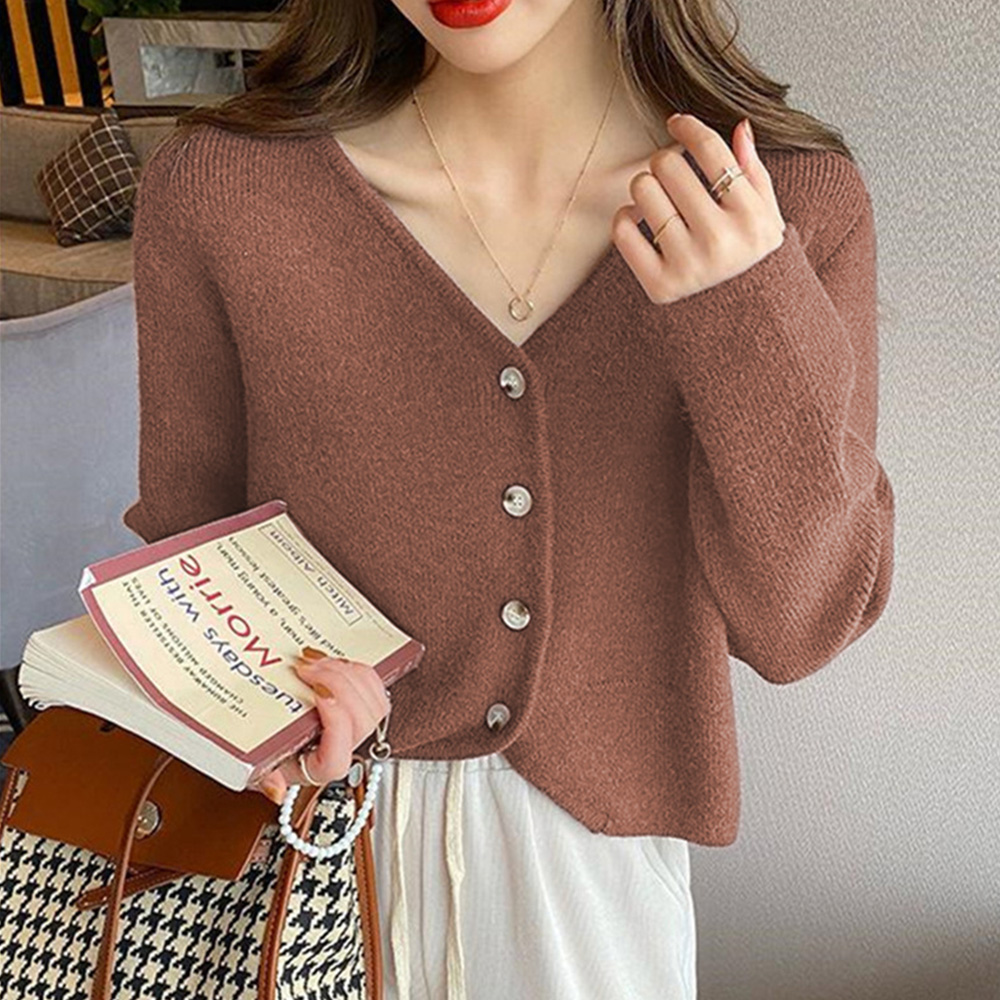 Dewlily ショート丈カーディガン 秋 冬 韓国ファッション 10代 20代 30