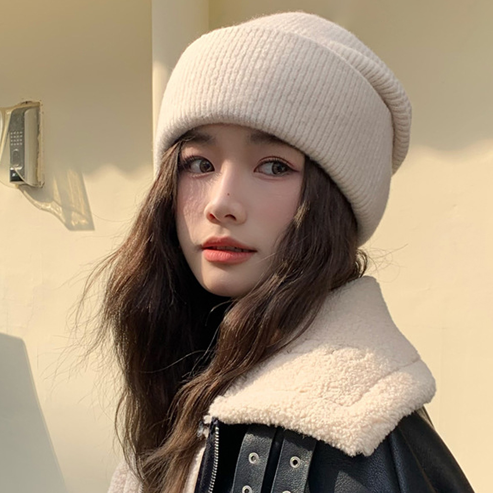 【限定】レディース　サンバイザー　ニット帽　ホワイト　韓国　シンプル　帽子 デューリリー Dewlily シンプルニット帽 秋 冬 韓国ファッション 10代