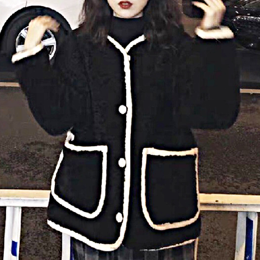 ノーカラーボアジャケット レディース 10代 20代 30代 韓国ファッション カジュアル 可愛い 大人 秋 冬 黒 白 アウター 暖かい コート｜amulet-shop｜06