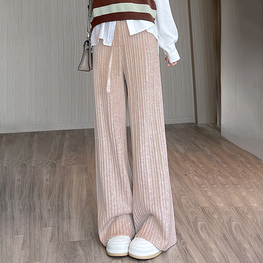 リブニットリラックスパンツ レディース 10代 20代 30代 韓国ファッション 春 秋 冬 カジュ...