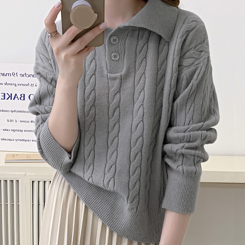 ニットポロシャツ 半袖 ケーブルデザイン 韓国系 カジュアル セール】ケーブルデザイン サマーニット ポロシャツ（ニット