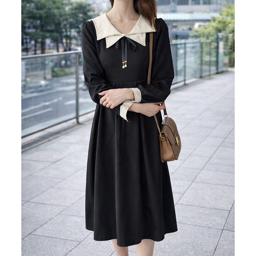 ❇︎美品❇︎ 大人可愛い セーラーカラー ロング ジレ ワンピース Dewlily 配色セーラーカラーロングワンピース レディース カジュアル