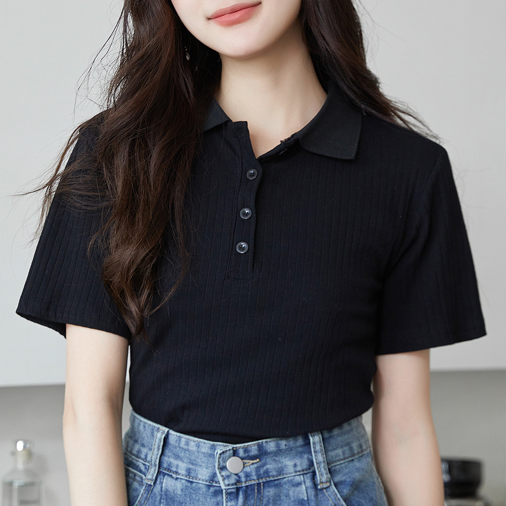 美品 Drawer ショートスリーブ 半袖 リブニット ブラック サイズ1