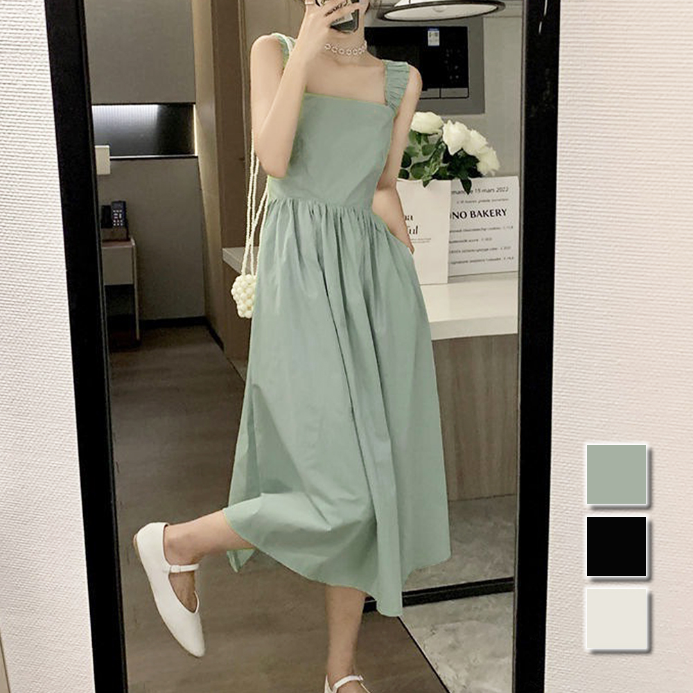 サスペンダーフリルワンピース レディースドレス Amulet サスペンダーワンピース レディース ドレス 春 夏服 韓国