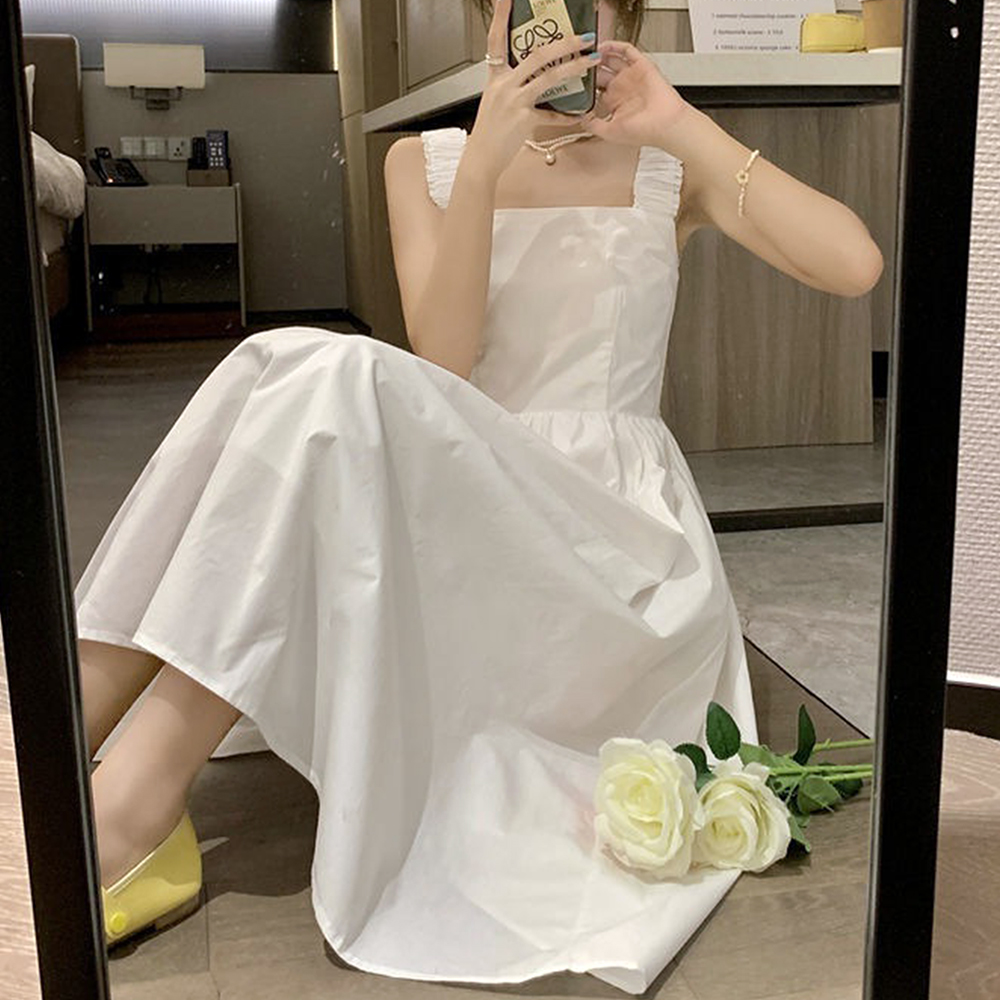 サスペンダーフリルワンピース レディースドレス Amulet サスペンダーワンピース レディース ドレス 春 夏服 韓国