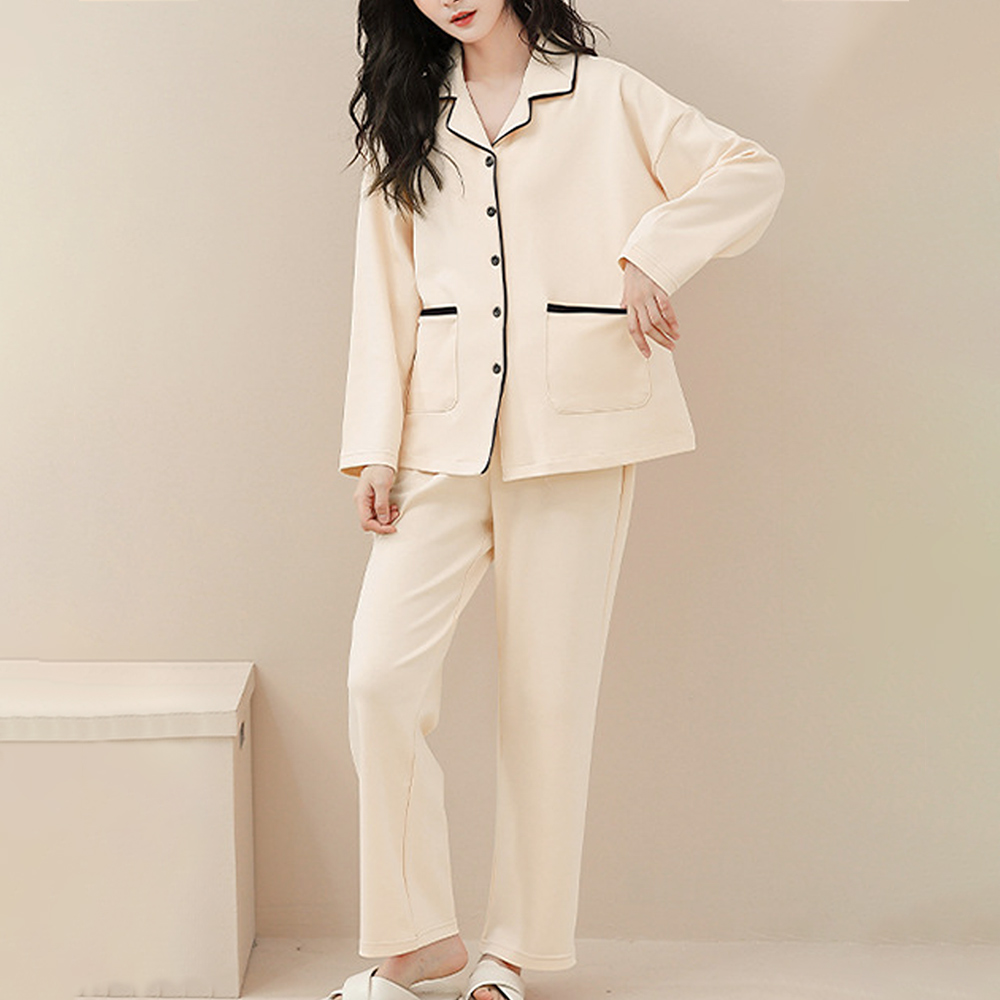 バイカラールームウェアセット レディース 10代 20代 30代 韓国ファッション カジュアル かわいい 長袖 部屋着 パジャマ ウエストゴム 楽ちん｜amulet-shop｜11
