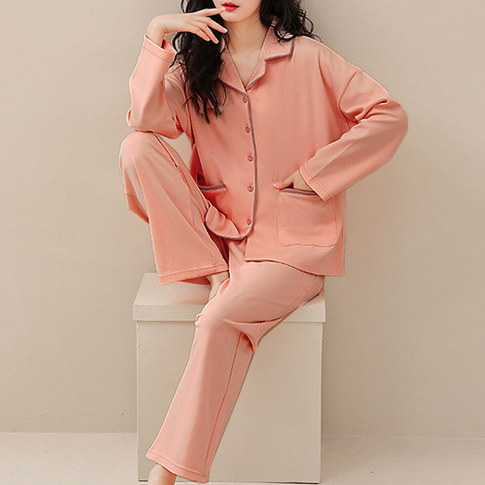 バイカラールームウェアセット レディース 10代 20代 30代 韓国ファッション カジュアル かわいい 長袖 部屋着 パジャマ ウエストゴム 楽ちん｜amulet-shop｜15