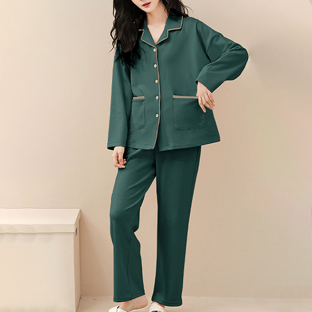 バイカラールームウェアセット レディース 10代 20代 30代 韓国ファッション カジュアル かわいい 長袖 部屋着 パジャマ ウエストゴム 楽ちん｜amulet-shop｜02