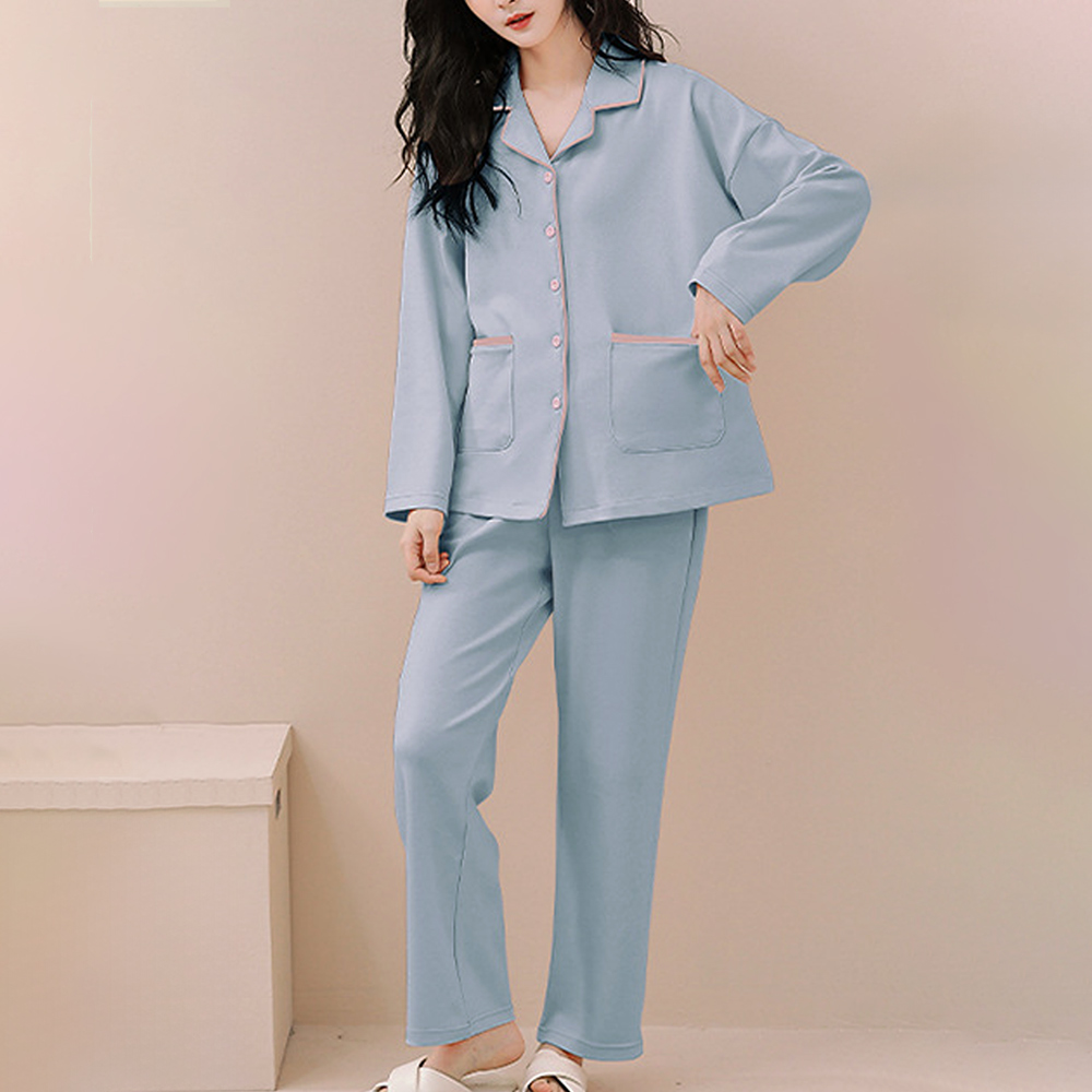 バイカラールームウェアセット レディース 10代 20代 30代 韓国ファッション カジュアル かわいい 長袖 部屋着 パジャマ ウエストゴム 楽ちん｜amulet-shop｜04
