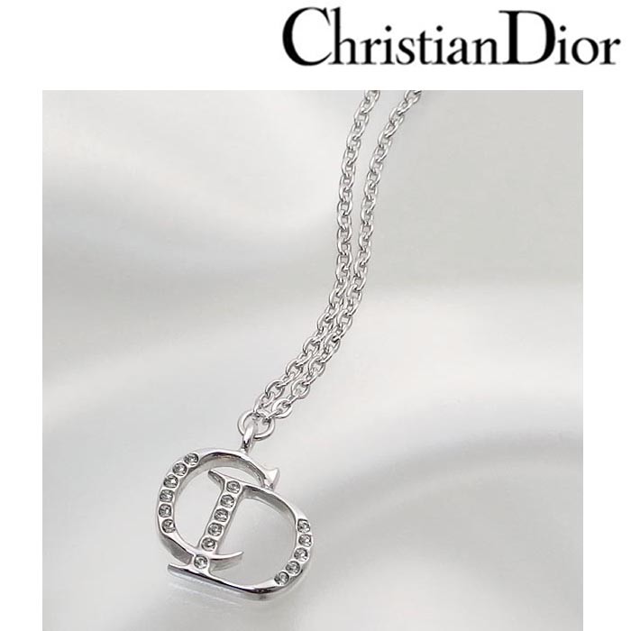 クリスチャン ディオール Christian Dior ネックレス レディース CDロゴ ラインストーン シルバー D24236 PDT  SI/メンズ/レディース